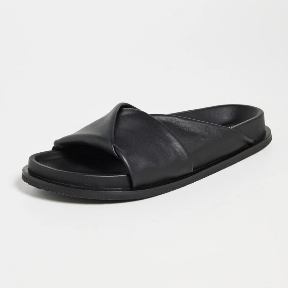 ST. AGNI Fold Detail Leather Slide Sandals Womens EU 40 Black NEW w/ Dustbag - Picture 3 of 6
